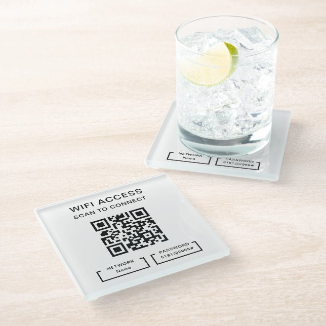 Hotel Wifi Password Personalised QR Code Glass Coaster (Angled)
