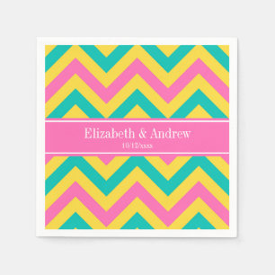 HotPink2 Teal Pineapple LG Chevron Name Monogram Napkin