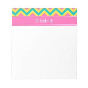 HotPink2 Teal Pineapple LG Chevron Name Monogram Notepad
