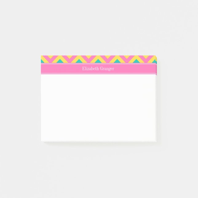 HotPink2 Teal Pineapple LG Chevron Name Monogram Post-it Notes (Front)
