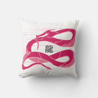 Hotpink Dragon Japanese Dragon White Background Cushion
