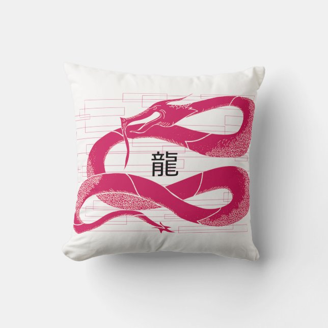 Hotpink Dragon Japanese Dragon White Background Cushion (Front)