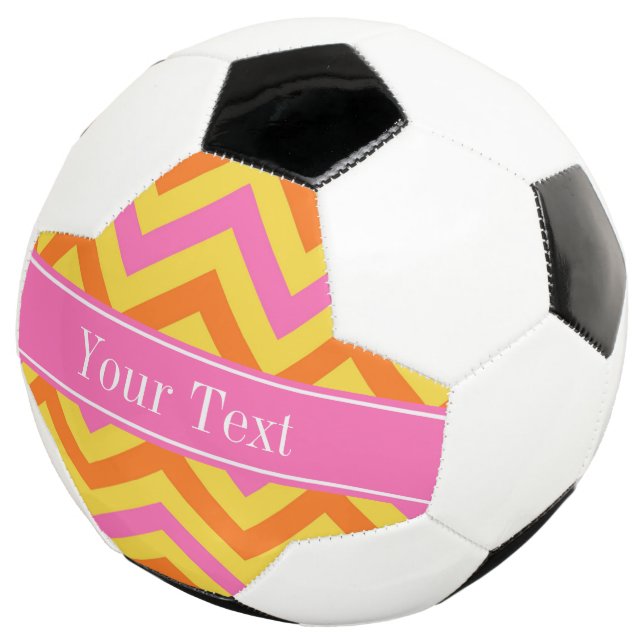 HotPink Pineapple Pumpkin LG Chevron Name Monogram Soccer Ball (Three Quarter)