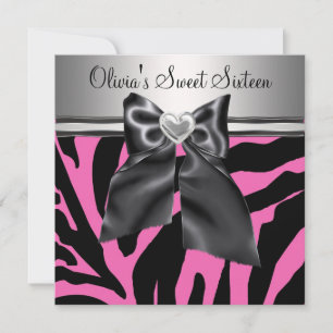 HotPink Zebra Sweet Sixteen Birthday Invitation