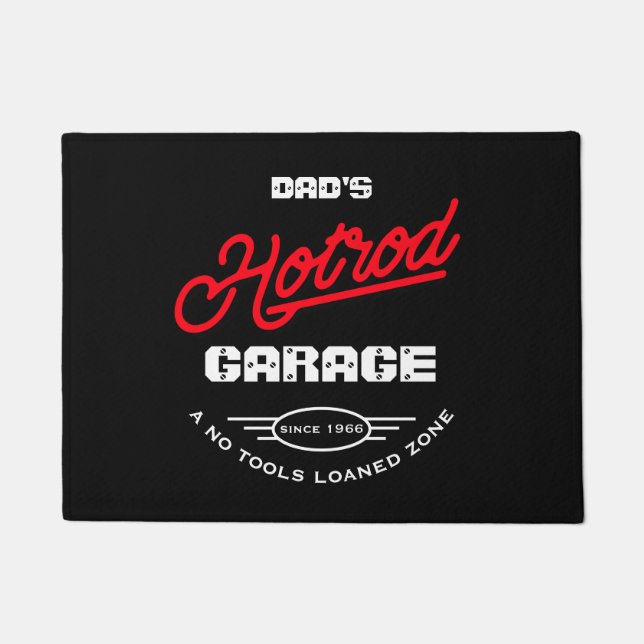 Hotrod Garage Name Neon Effect Saying Retro Black Doormat (Front)