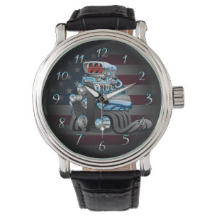 Hotrod Racing Car Engine Cartoon Illustration Watch