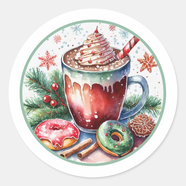 Hott Coco w/ Doughnuts Christmas Stickers (Front)