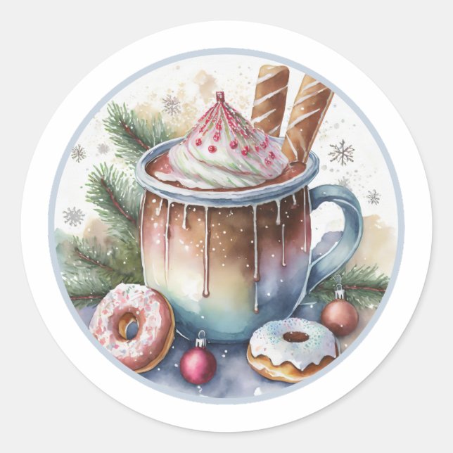 Hott Coco w/ Doughnuts Christmas Stickers (Front)
