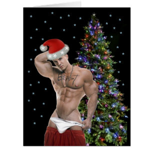 Hottest Hunk Buff Santa Christmas Card