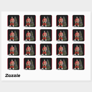 Hottest Hunk Buff Santa Christmas Square Sticker