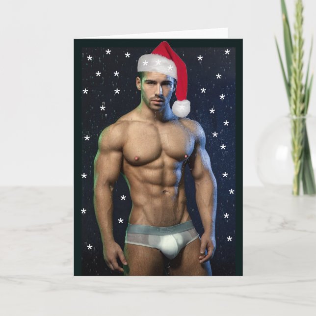 Hottest Hunks On The Planet Christmas Buff Santa   Card (Front)
