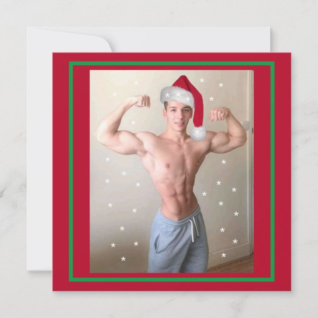 Hottest Hunks On The Planet! Christmas Buff Santa Card (Front)