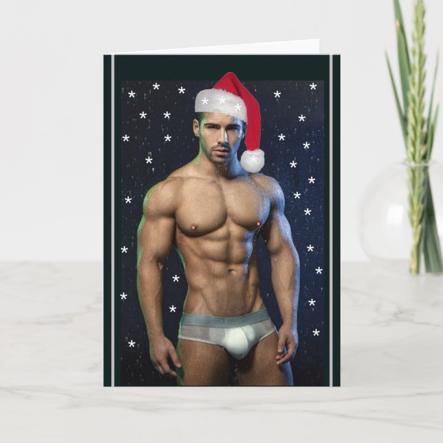 Hottest Hunks On The Planet Christmas Buff Santa   Card (Front)