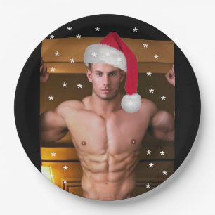 Hottest Hunks on the Planet! Christmas Buff Santa  Paper Plate