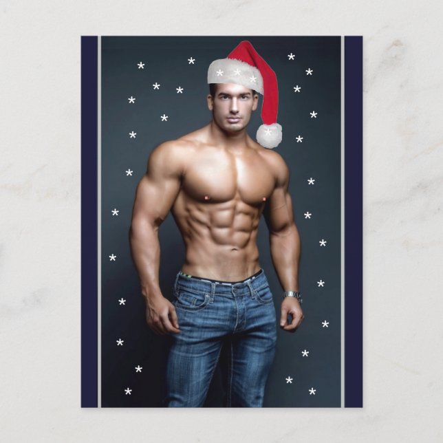 Hottest Hunks On The Planet! Christmas Buff Santa  Postcard (Front)