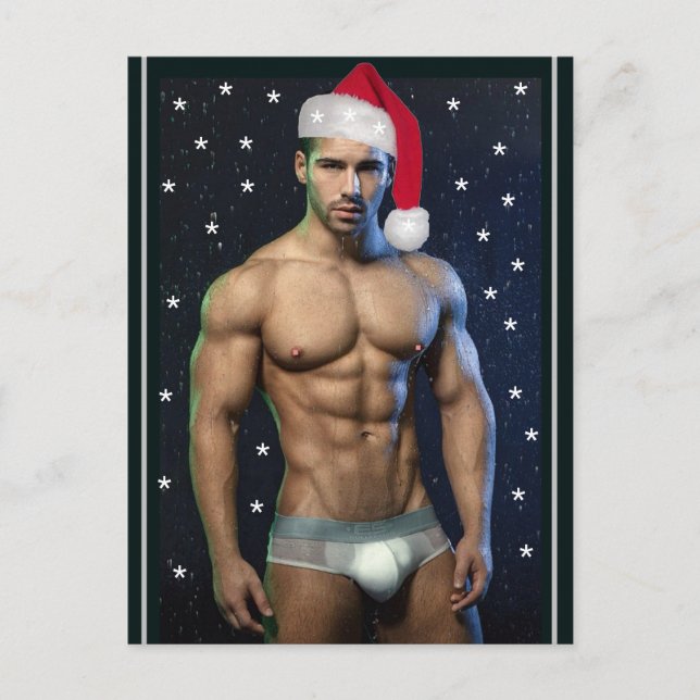 Hottest Hunks On The Planet Christmas Buff Santa   Postcard (Front)