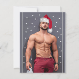 Hottest Hunks On The Planet Christmas Buff Santa Postcard