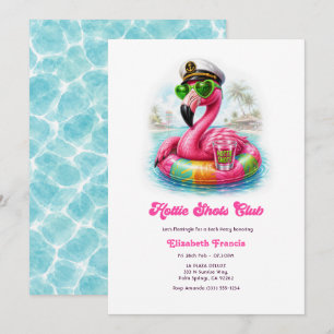 Hottie Shots Club Flamingo Pool Bachelorette Party Invitation