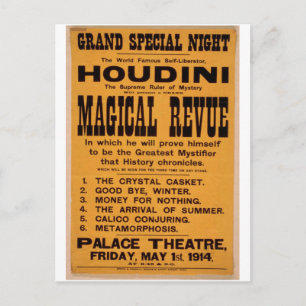 Houdini, 'Magical Revue' Retro Theatre Postcard