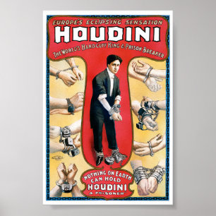 Houdini Magician 1909 Vintage Poster Restored