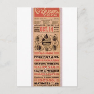 Houdini, 'Orpheuw' Retro Theatre Postcard