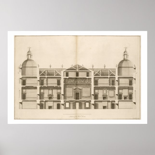 Houghton Hall: section of the West front, engraved Poster (Front)