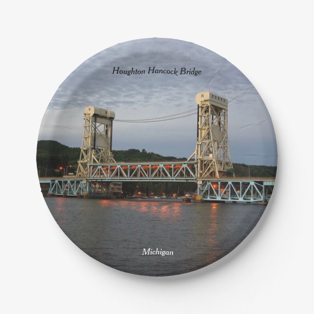 Houghton Hancock Bridge at dusk paper plate (Front)