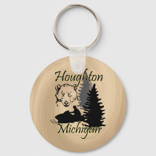 Houghton Michigan Snowmobile Bear Basic 3 Key Ring