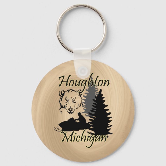 Houghton Michigan Snowmobile Bear Basic 3 Key Ring (Front)