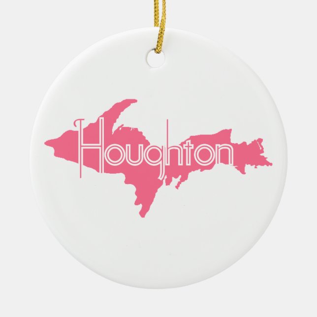 Houghton Michigan Upper Peninsula Ceramic Ornament (Front)