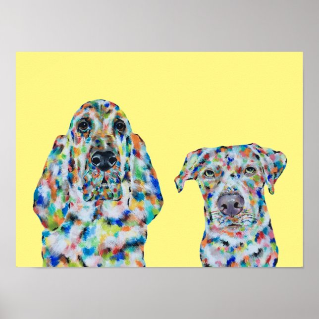 Hound Dog and Labrador Art Poster (Front)