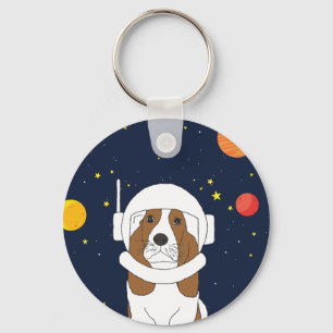 Hound Dog Astronaut Animal With Space Helmet Key Ring