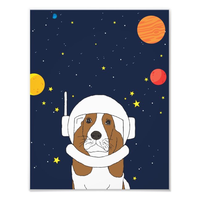 Hound Dog Astronaut Animal With Space Helmet Photo Print (Front)