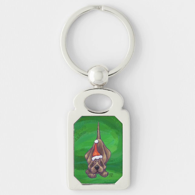 Hound Dog Christmas On Green Key Ring (Front)