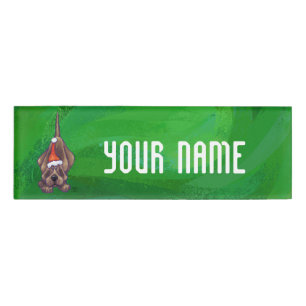 Hound Dog Christmas On Green Name Tag