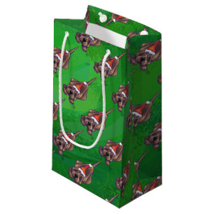 Hound Dog Christmas On Green Small Gift Bag