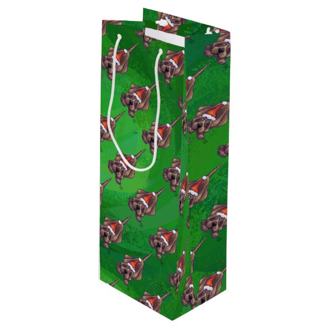 Hound Dog Christmas On Green Wine Gift Bag (Front Angled)