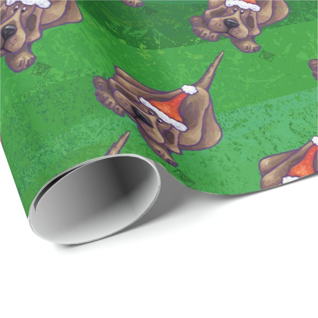 Hound Dog Christmas On Green Wrapping Paper (Roll Corner)