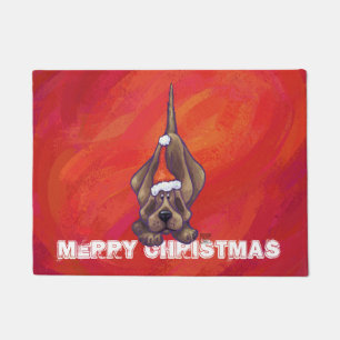 Hound Dog Christmas On Red Doormat