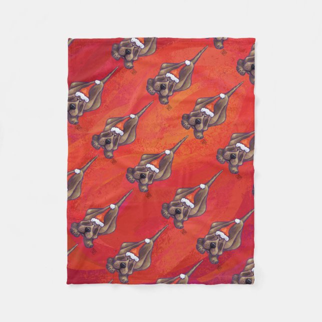Hound Dog Christmas On Red Fleece Blanket (Front)