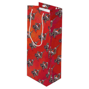 Hound Dog Christmas On Red Wine Gift Bag