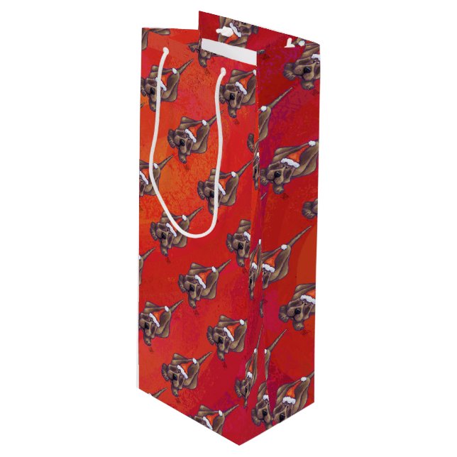 Hound Dog Christmas On Red Wine Gift Bag (Front Angled)
