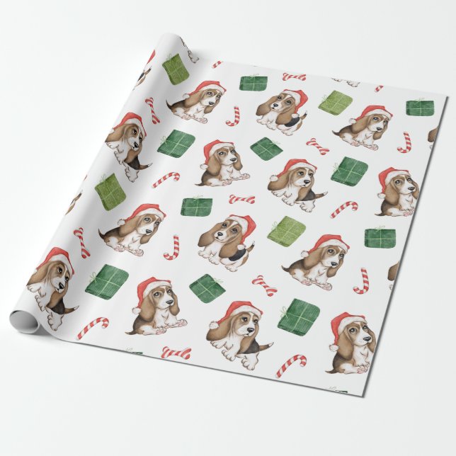 Hound Dog Christmas Wrapping Paper (Unrolled)