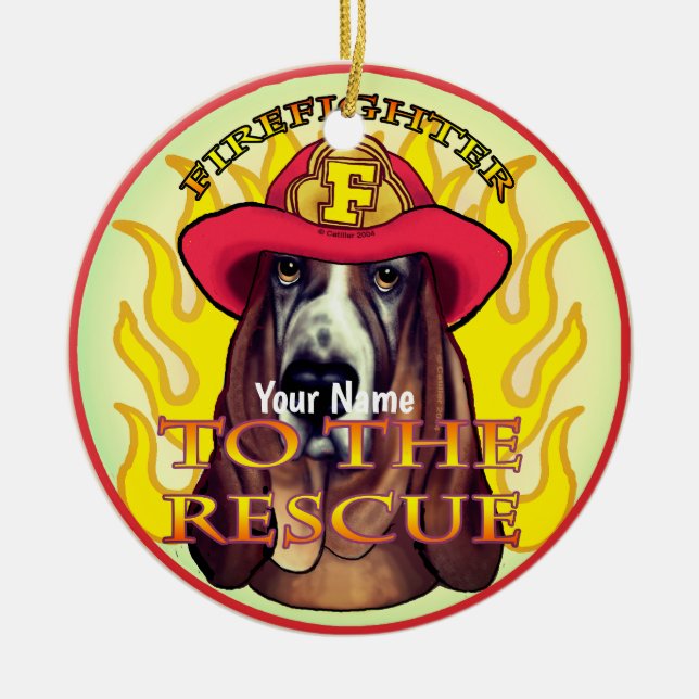 Hound Dog Firefighter ornament (Front)
