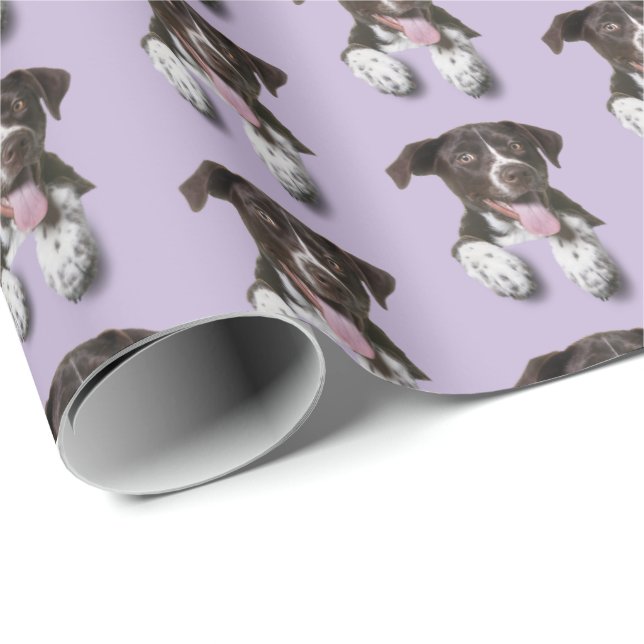 hound dog on purple wrapping paper (Roll Corner)