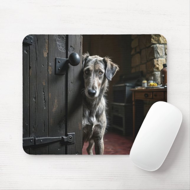 Hound Dog Peeking Around a Door Mouse Pad (With Mouse)