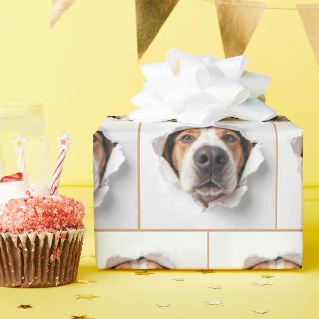 Hound Dog Peeking Through Torn Paper Hole (Birthday Party)