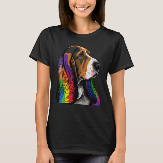 Hound Gay Pride Dog LGBT Rainbow Flag on Basset Ho T-Shirt (Front)
