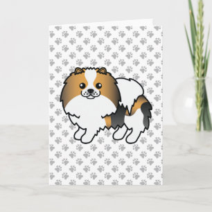 Hound Tricolor Pomeranian Cute Cartoon Dog & Paws Card