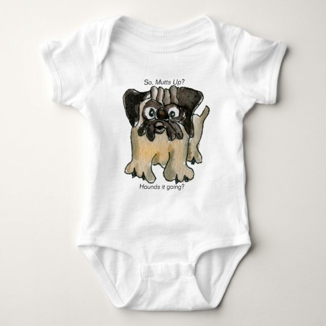 Hounds it Going? Cartoon Pug Dog Baby Baby Bodysuit (Front)